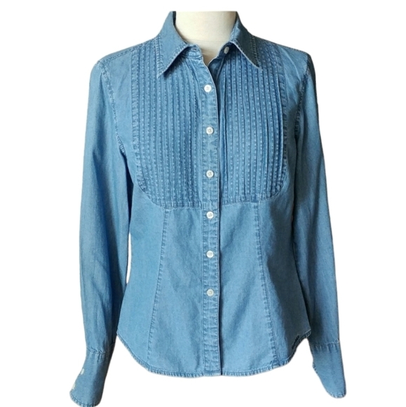 Vintage Tommy Hilfiger Bibbed Chambray Button Down Y2K 90s M - Picture 1 of 9